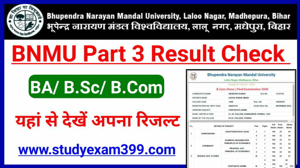BNMU Part 3 Result 2023 यहां से देखें अपना रिजल्ट - BN Mandal University Part 3 Result Download Marksheet 2023 Best Link