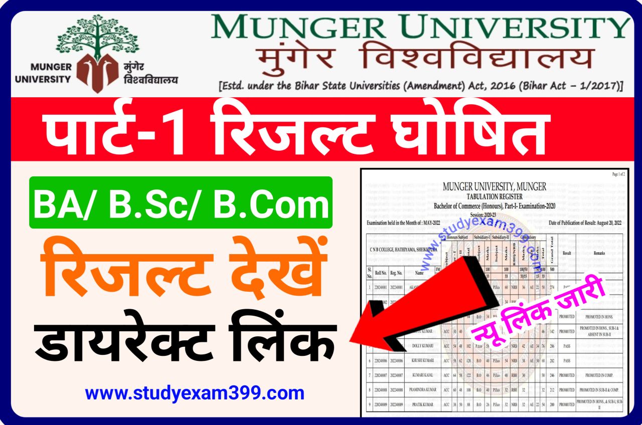 Munger University Part 1 Result 2022 अभी-अभी अचानक हुआ जारी (BA/ B.Sc/ B.Com) - मुंगेर यूनिवर्सिटी स्नातक पार्ट वन रिजल्ट 2020-23 देखने के लिए यहां क्लिक करें