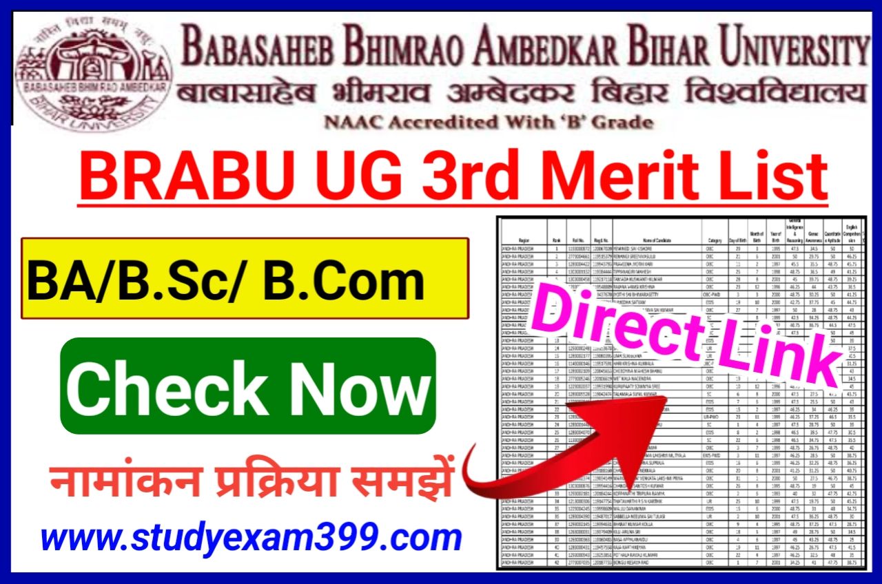 BRABU UG 3rd Merit List 2022 अभी-अभी अचानक हुआ जारी | BRABU UG Part 1 Admission 3rd Merit List 2022 Check New Best Link Here
