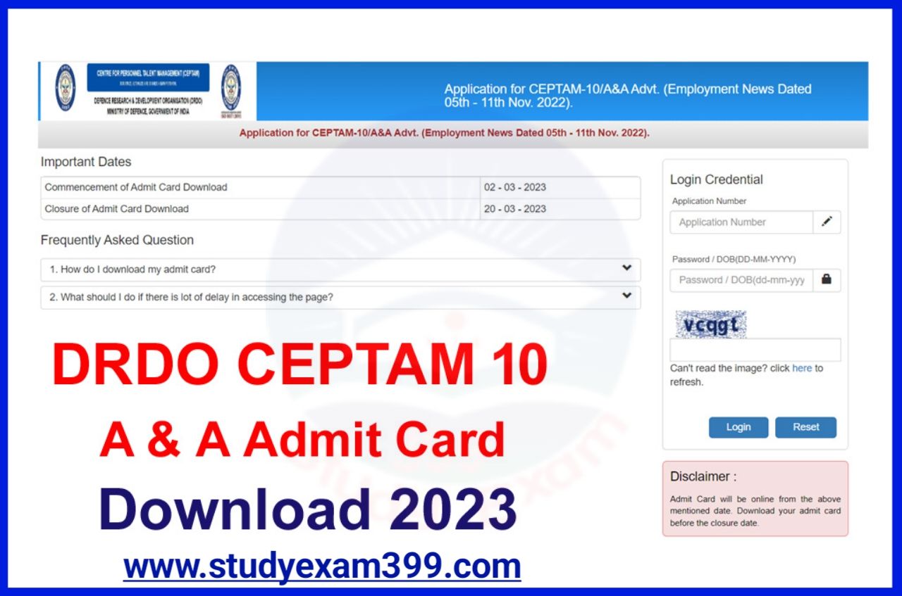 DRDO CEPTAM 10 Admit Card 2023 - Tier 1 A & A Exam