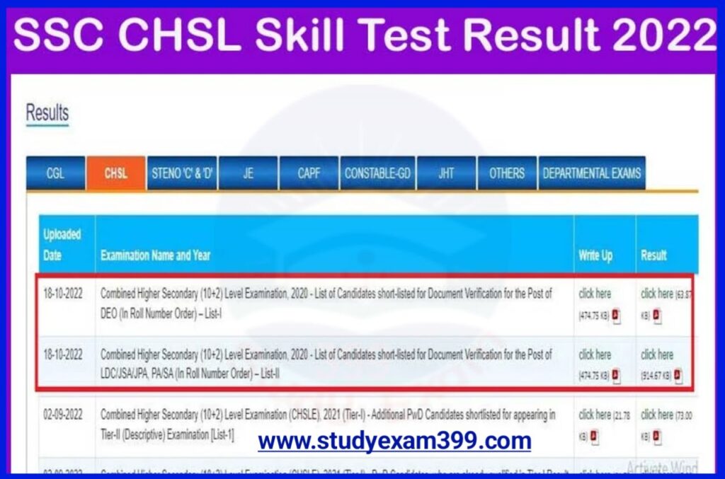 SSC CHSL (10+2) Skill Test Result 2023 Download Direct Best लिंक जारी -@ssc.nic.in