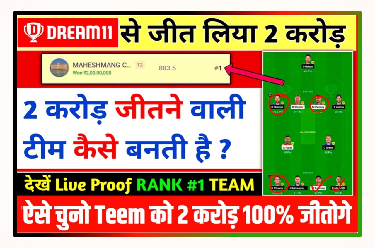 Dream11 First Rank Tricks : Dream11 में इन तरीकों से खेले और प्रथम रैंक प्राप्त करें और 2 करोड़ रुपए ईनाम जीते