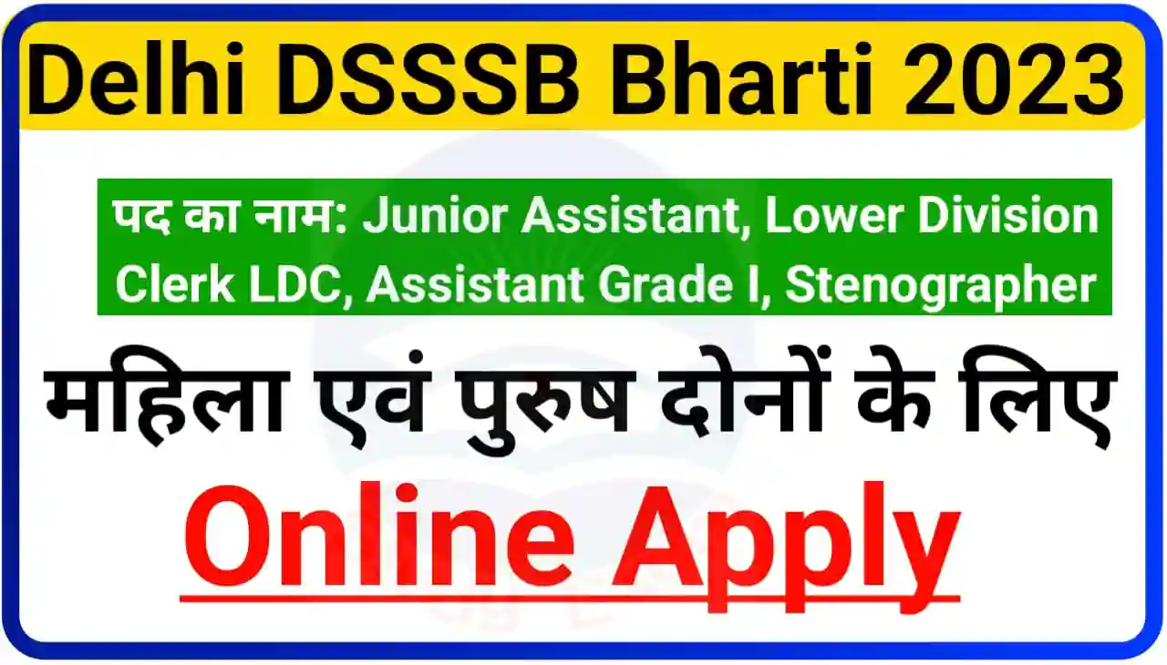 Delhi DSSSB Bharti 2023 Online Apply : Junior Assistant, Lower Division Clerk LDC, Assistant Grade I, Stenographer की पदों पर निकली बंपर भर्ती, यहां से करें आवेदन