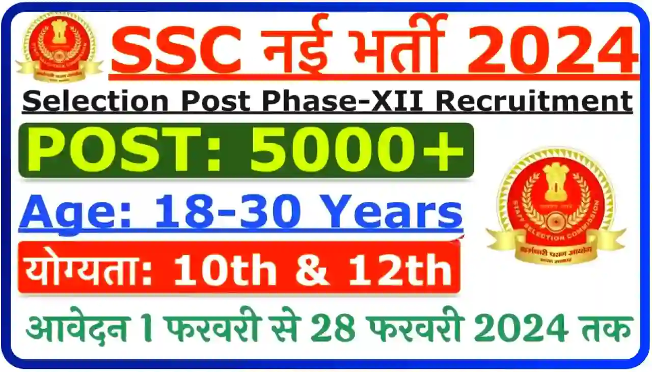 SSC Phase 12 Recruitment 2024 Online Apply Best लिंक जारी - एसएससी फेज 12 भर्ती ऑनलाइन आवेदन शुरू 12वीं पास आवेदन करें