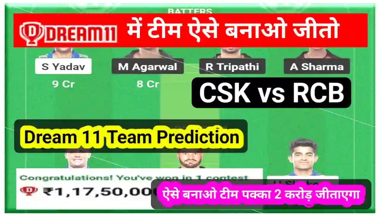 CSK vs RCB Today Dream 11 Team Prediction : बना कप्तान और वाइस कैप्टन और जीतो 1 करोड रुपए, जानिए पिच रिपोर्ट और वेदर रिपोर्ट