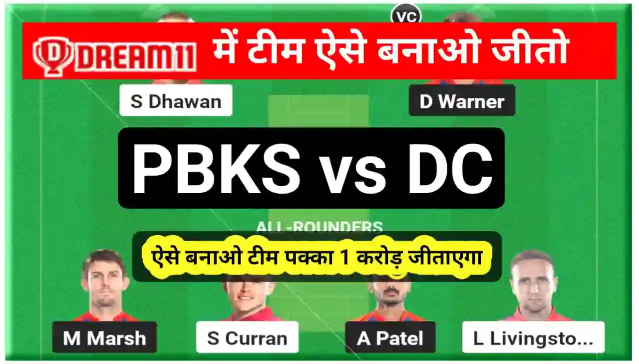 PBKS vs DC Dream 11 Team Prediction In Hindi : इन प्लेयर को बना कप्तान और वाइस कैप्टन जीतेगा 1 करोड रुपए, जानें पिच रिपोर्ट और वेदर रिपोर्ट