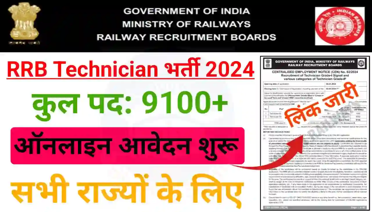 RRB Technician Recruitment 2024 Online Apply : रेलवे टेक्नीशियन के पदों पर निकली बंपर भर्ती, 10वीं और अन्य डिग्री उम्मीदवार करें आवेदन