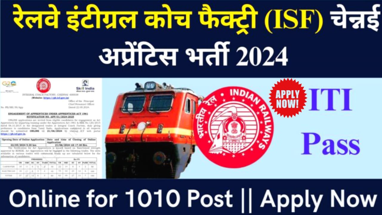 Railway Integral Coach Factory Chennai Various Trade Apprentices 2024 Online Apply: 10वीं पास करें ऑनलाइन आवेदन (लिंक जारी)